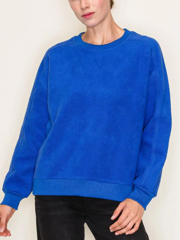 Reverse Terry Fleece Pullover, Cobalt